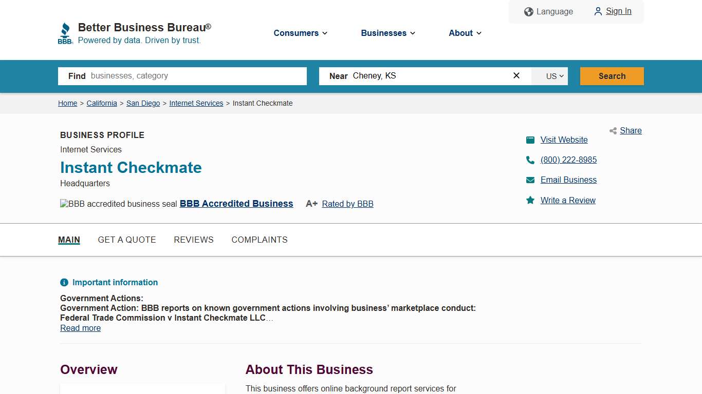 Instant Checkmate BBB Business Profile Better Business Bureau